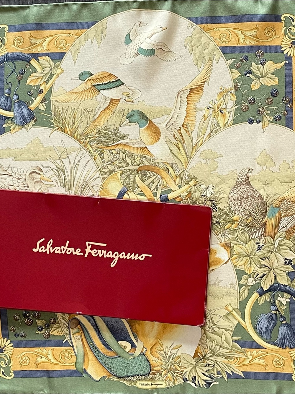 Ferragamo Silk Scarf With Original Envelope 17 In Sq Mint Condition